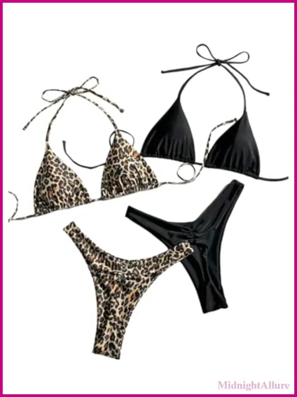 Women's 2-Pack Leopard Halter Bikini Set Brazilian Swimwear High Stretch